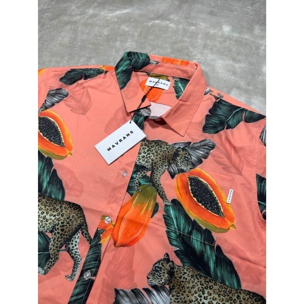 Mavrans Crop Top Women XL Extra Large Cheeta Tropical Animal Print Button New